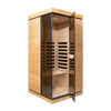 Wooden sauna with glass door on a white background