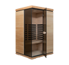 Wooden infrared sauna with glass door on a white background