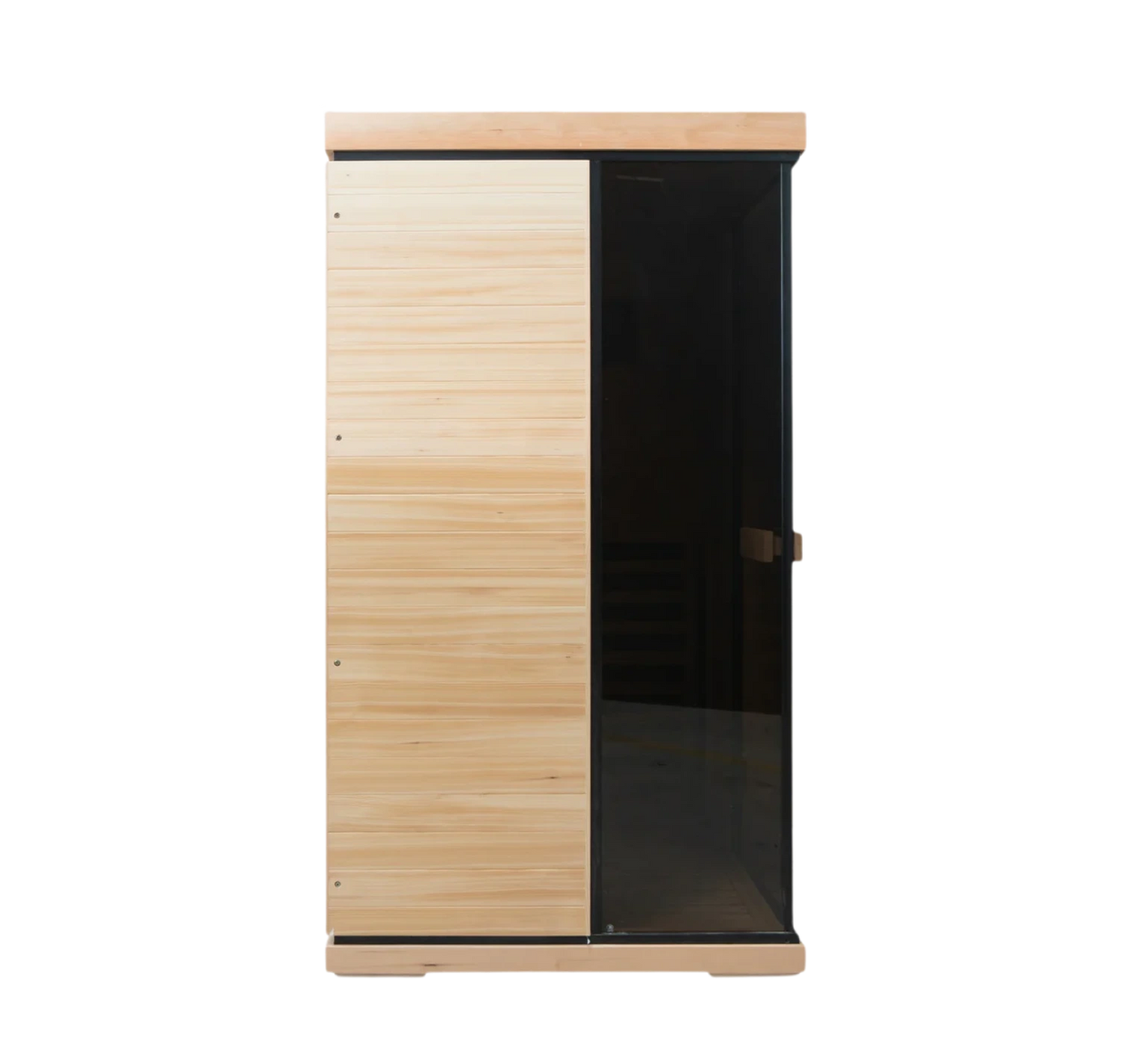 Wooden cabinet with black interior on a white background