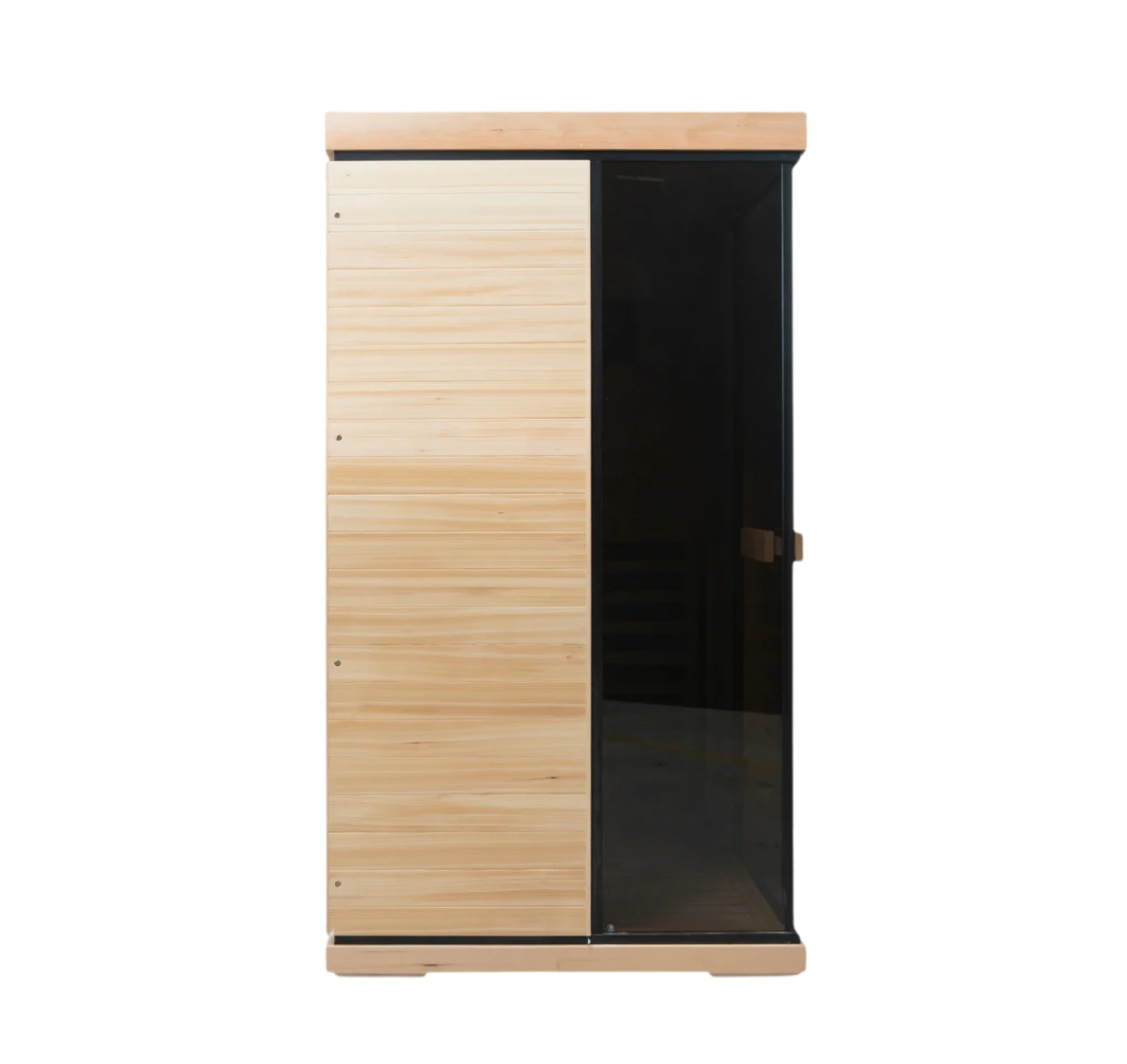 Wooden cabinet with black interior on a white background