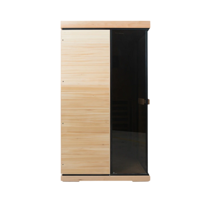 Wooden cabinet with black interior on a white background
