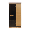 Wooden sauna with glass door on a white background