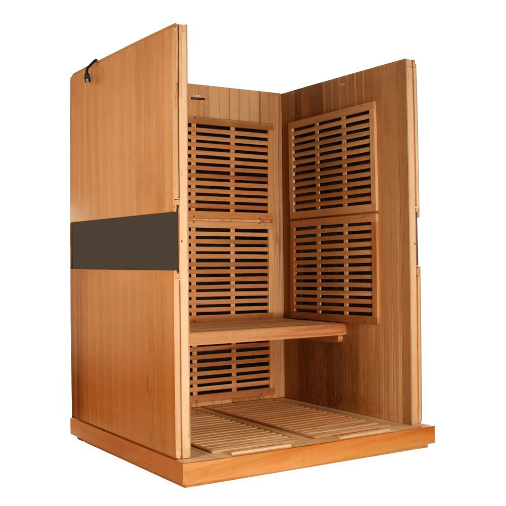 rocky mountain saunas 2 person aspen sauna interior right wall with bench