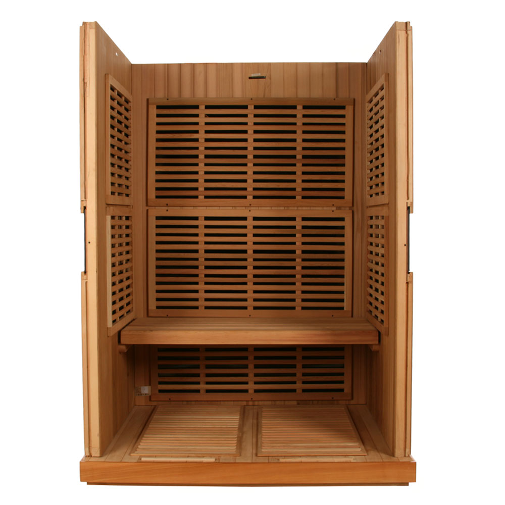 rocky mountain saunas 2 person aspen sauna interior with bench